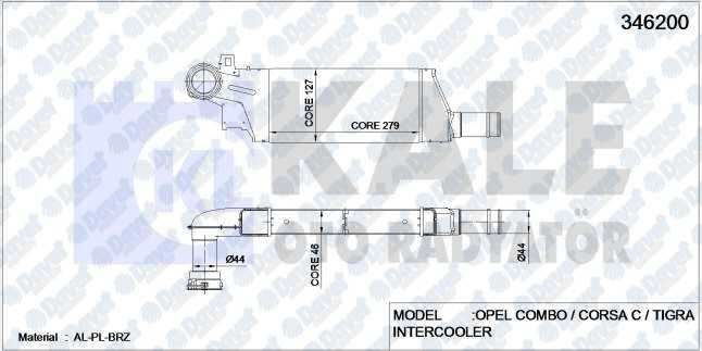 KALE 346200 Turbo Radyatoru (Intercooler) Combo-Corsa C-Tigra (Al/Pl/Brz) (279x127x46)